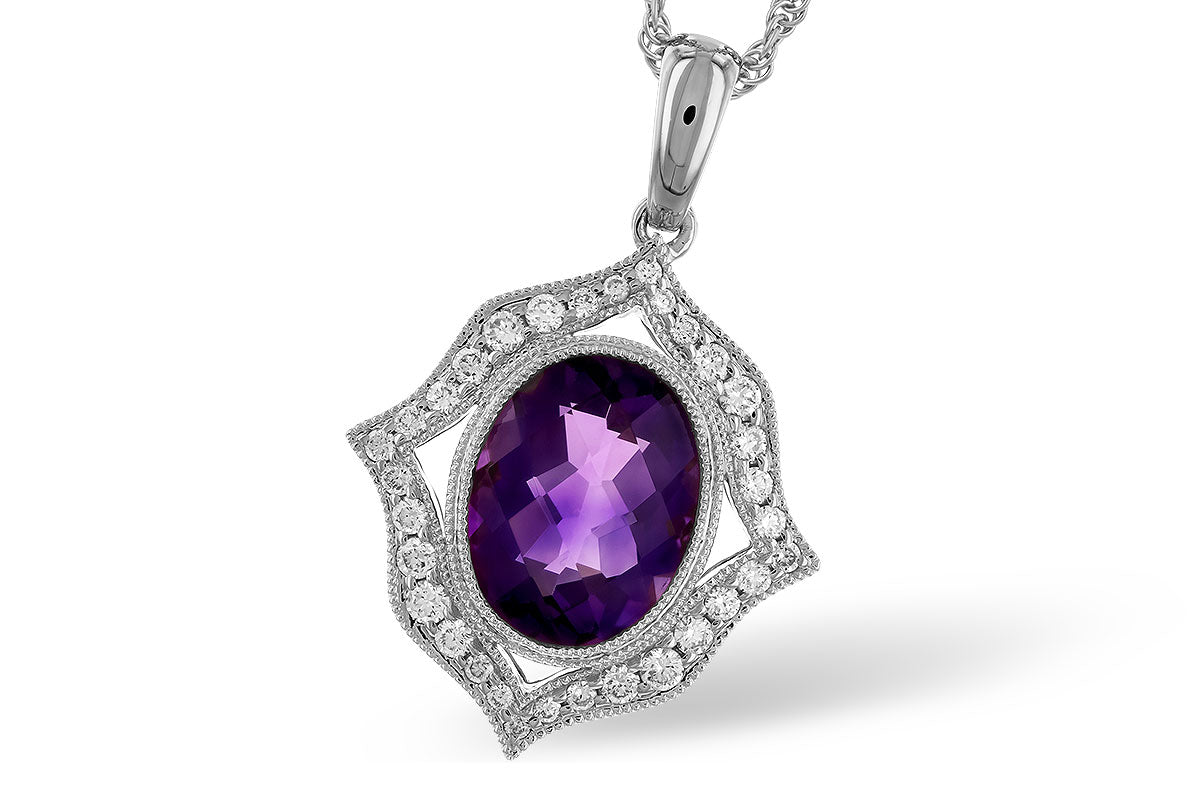 Sure, here is a product title based on the provided keywords: Fluted Halo Oval Amethyst Necklace in 14 Karat White Gold - 1.52 Carats