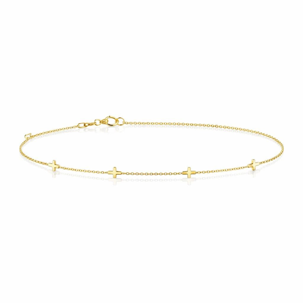 14 Karat Yellow Gold Cross Station Anklet