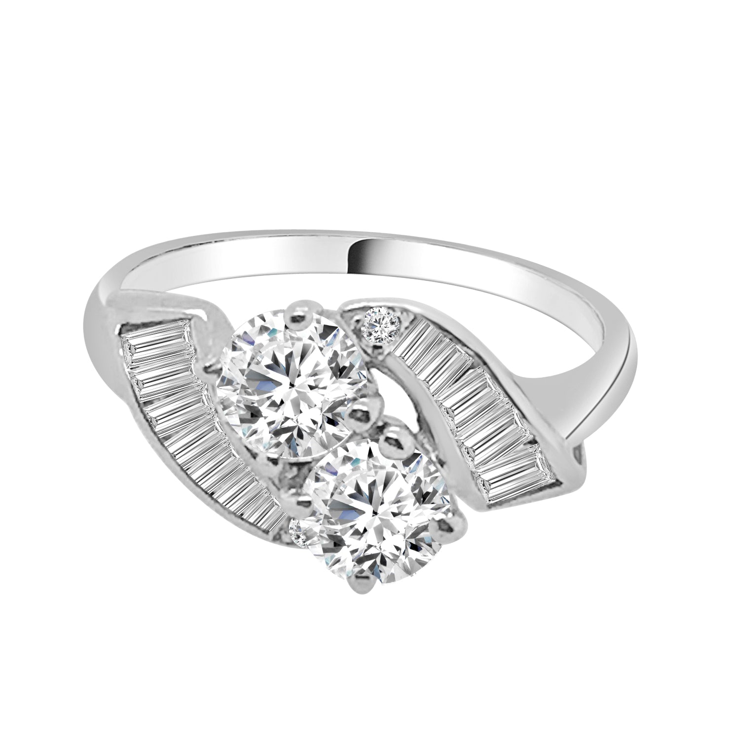 Stunning 1.30ctw Natural Diamond Ring in 14 Karat White Gold with Baguette Accents