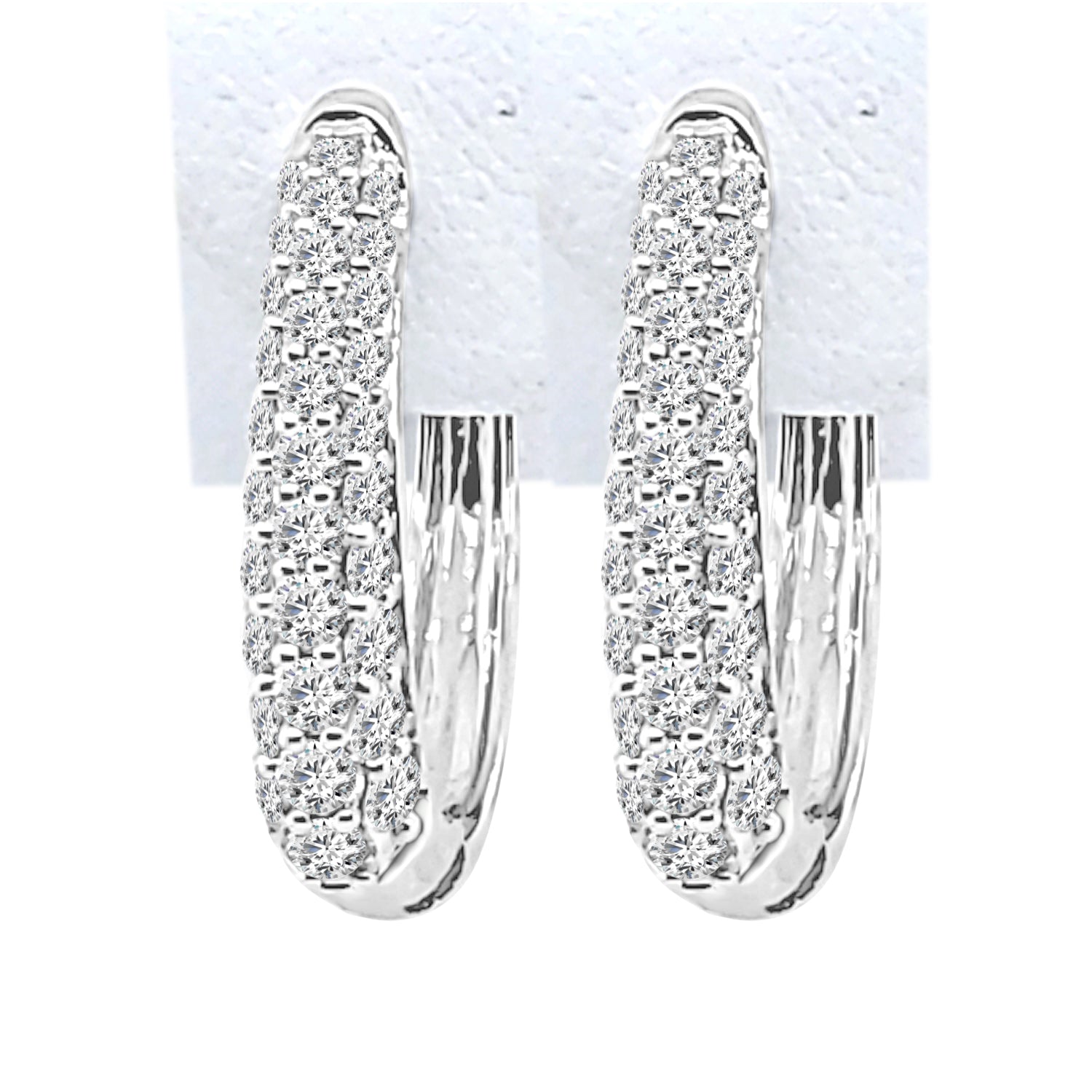 14K White Gold Tapered Oval Pave Earrings with 1.03ct Natural Diamond