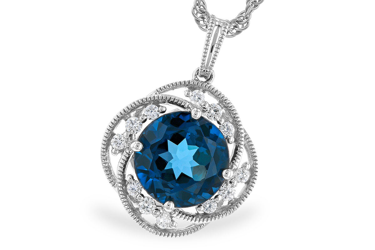 Milgrain Blue Topaz Necklace in 14 Karat White Gold - 2.90 Carats