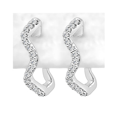 10K White Gold Natural Diamond Wave Hoop Earrings - Round Shape 0.13 ct