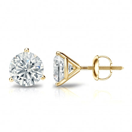 1.5 ct Lab Diamond Solitaire Studs in 14 Karat Yellow Gold Martini Setting