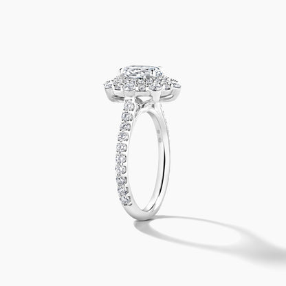 Platinum Double Halo Oval Engagement Mounting with Diamond Band