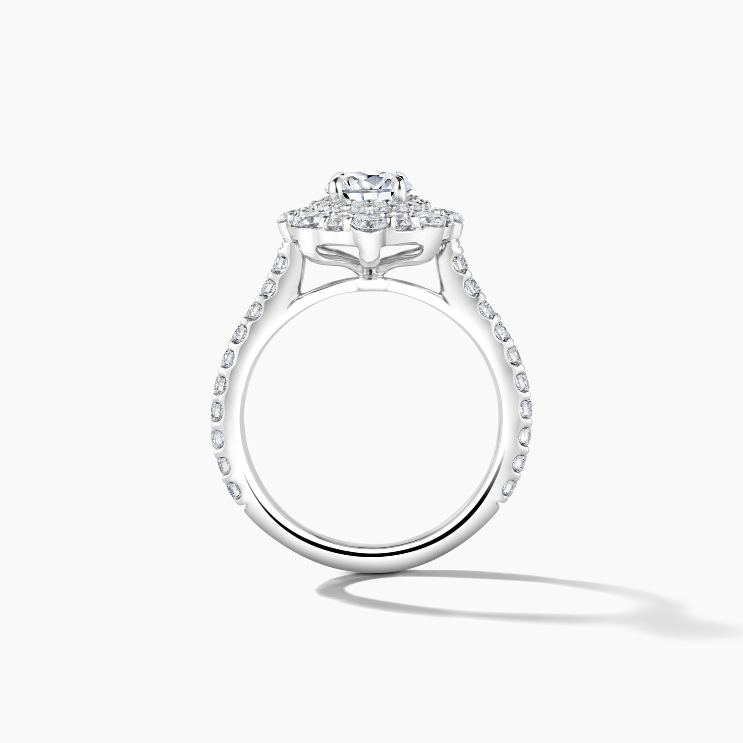 Platinum Double Halo Oval Engagement Mounting with Diamond Band