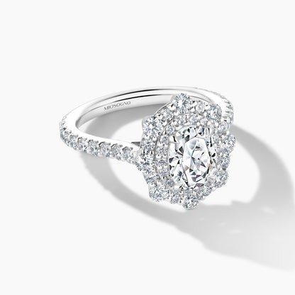 Platinum Double Halo Oval Engagement Mounting with Diamond Band