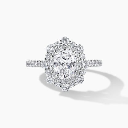 Platinum Double Halo Oval Engagement Mounting with Diamond Band