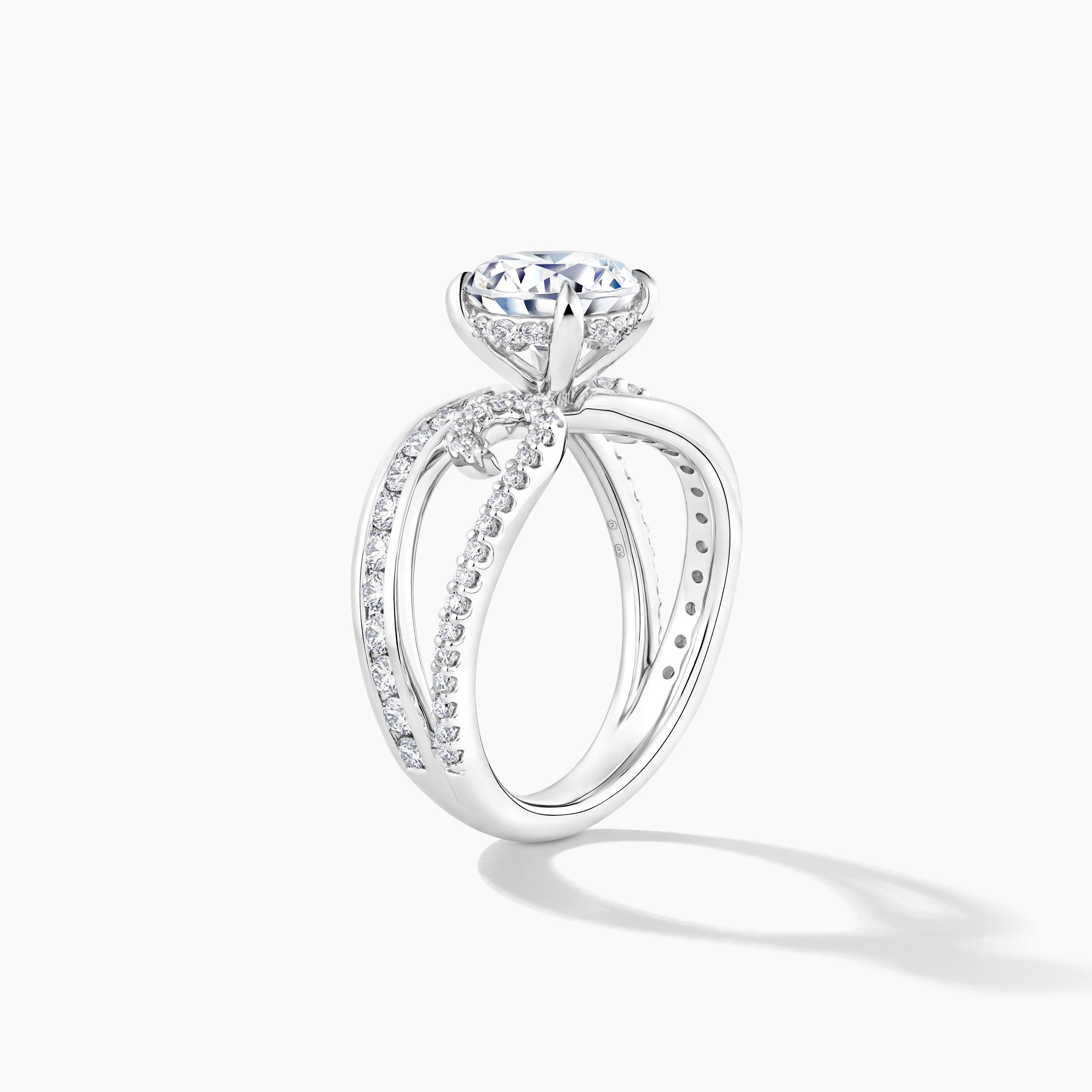 Platinum Diamond Split Shank Engagement Mounting with SMP Channel and Prong Setting