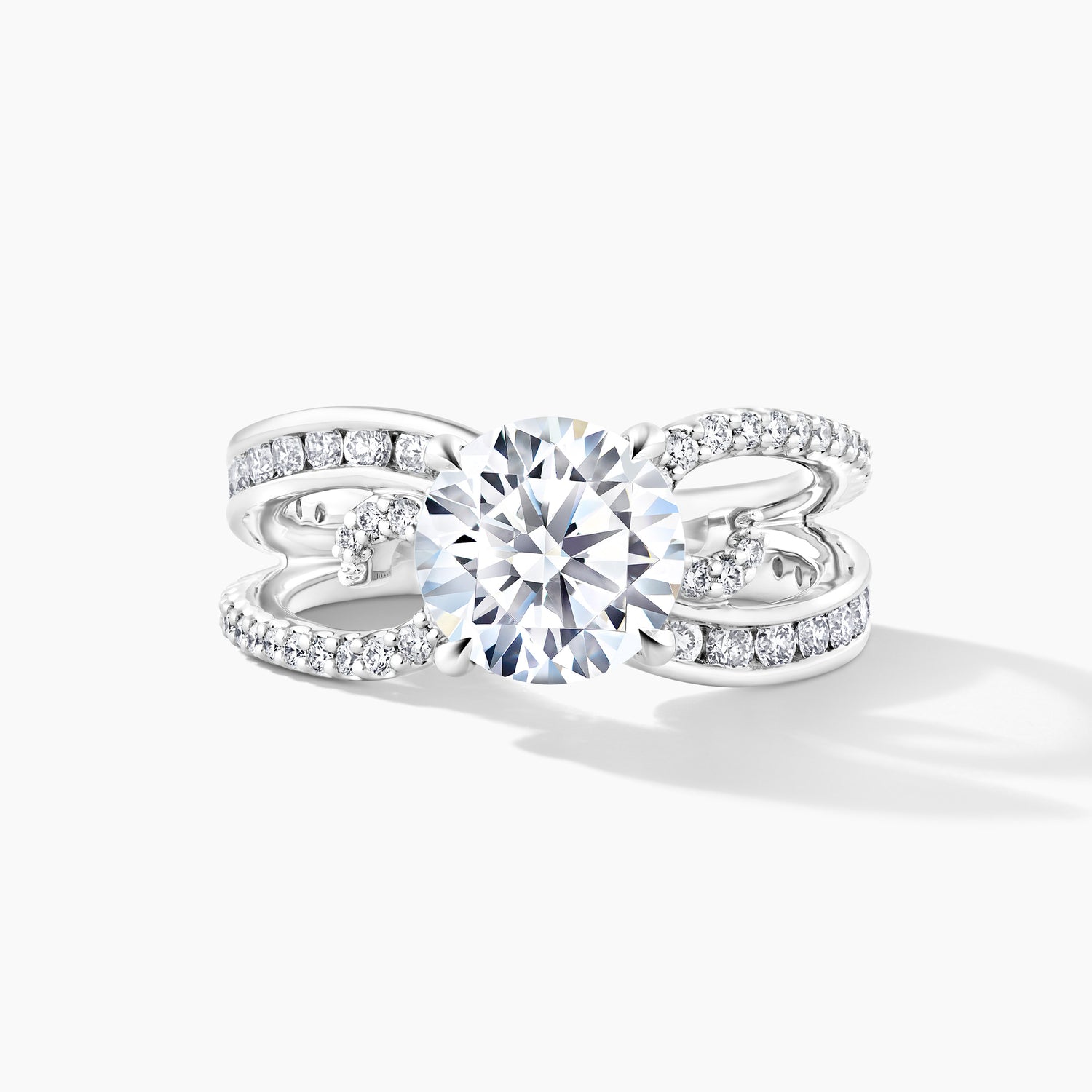 Platinum Diamond Split Shank Engagement Mounting with SMP Channel and Prong Setting