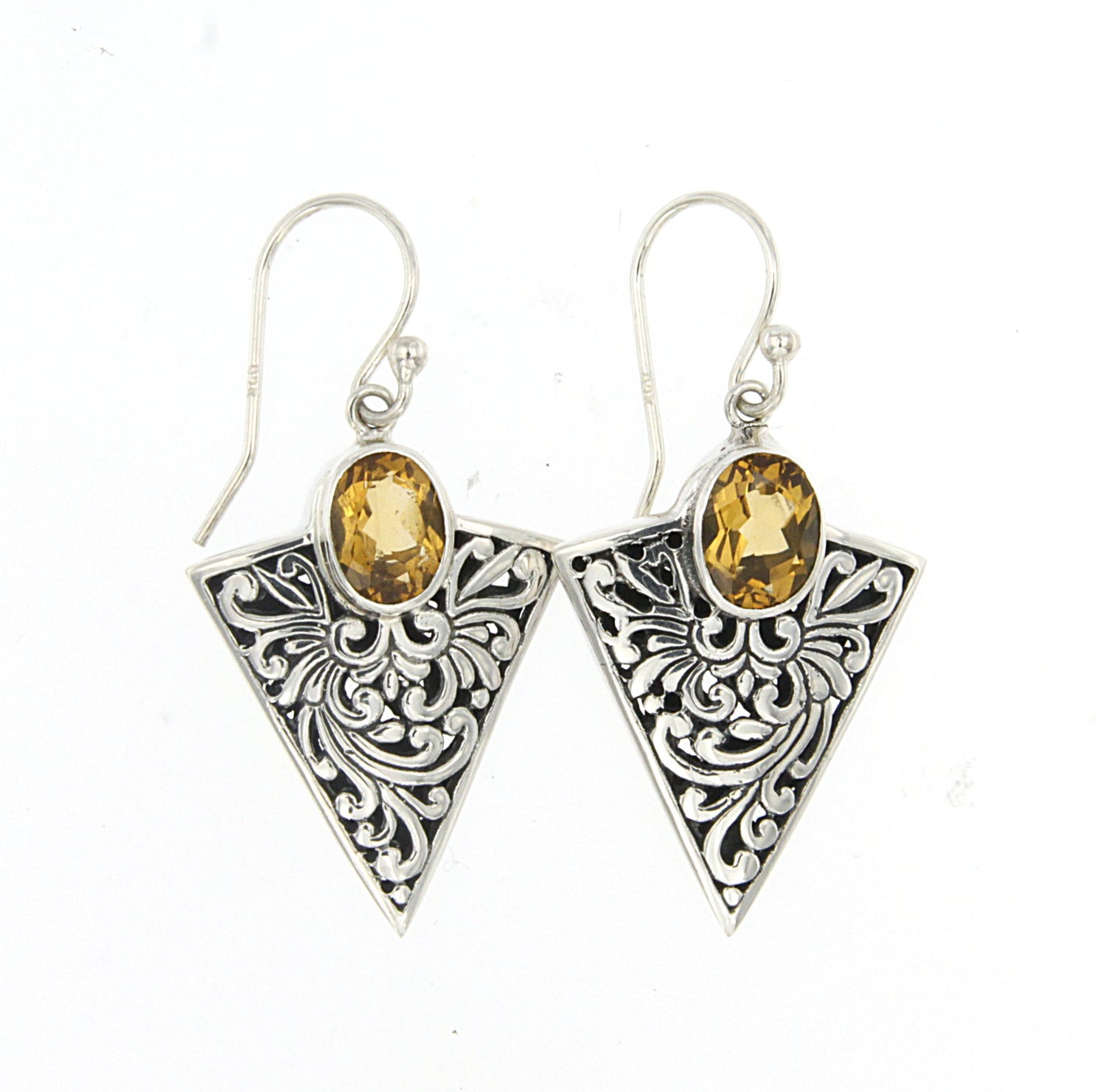 Sterling Silver Citrine Arrowhead Bezel Earrings