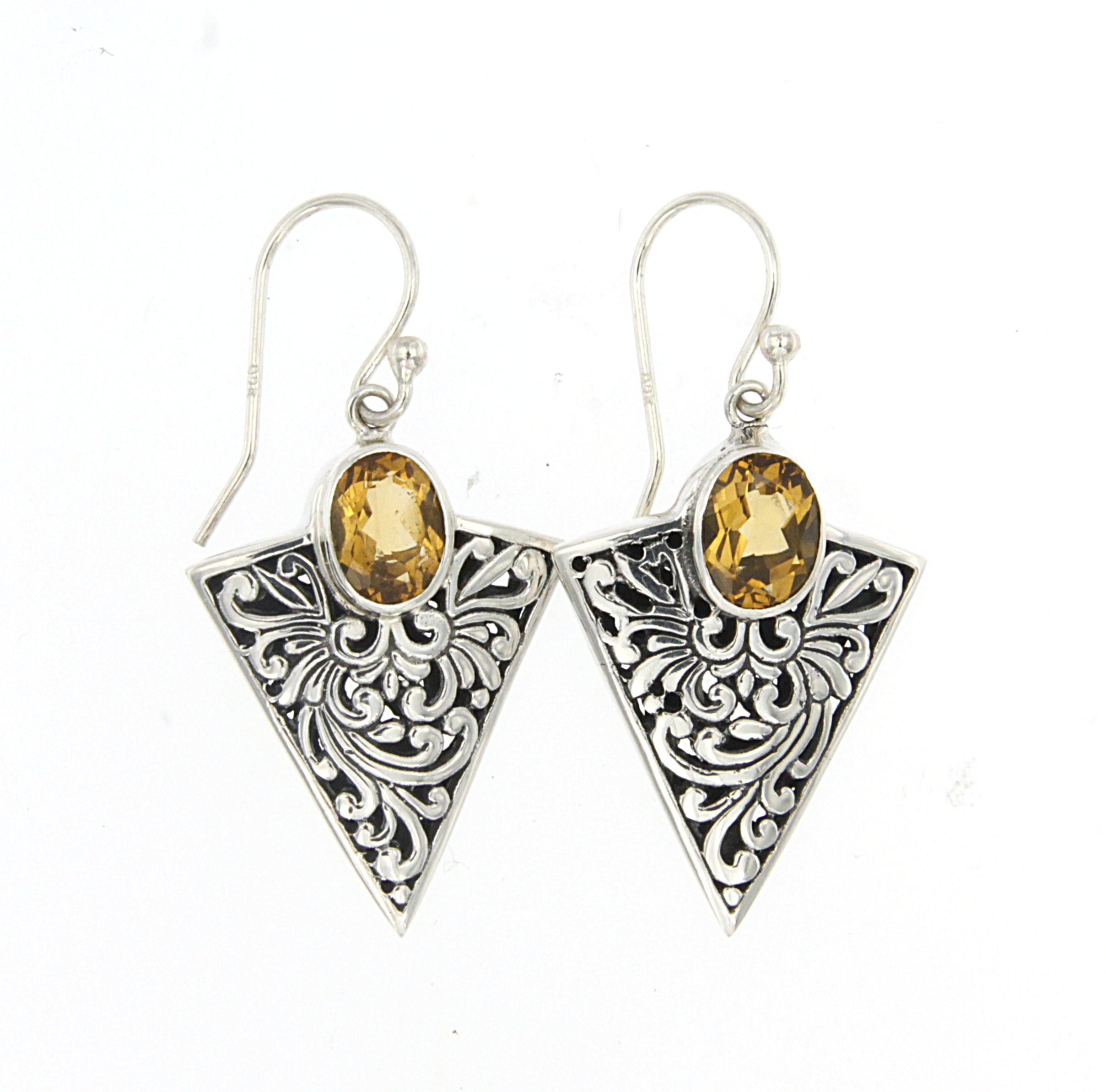 Sterling Silver Citrine Arrowhead Bezel Earrings