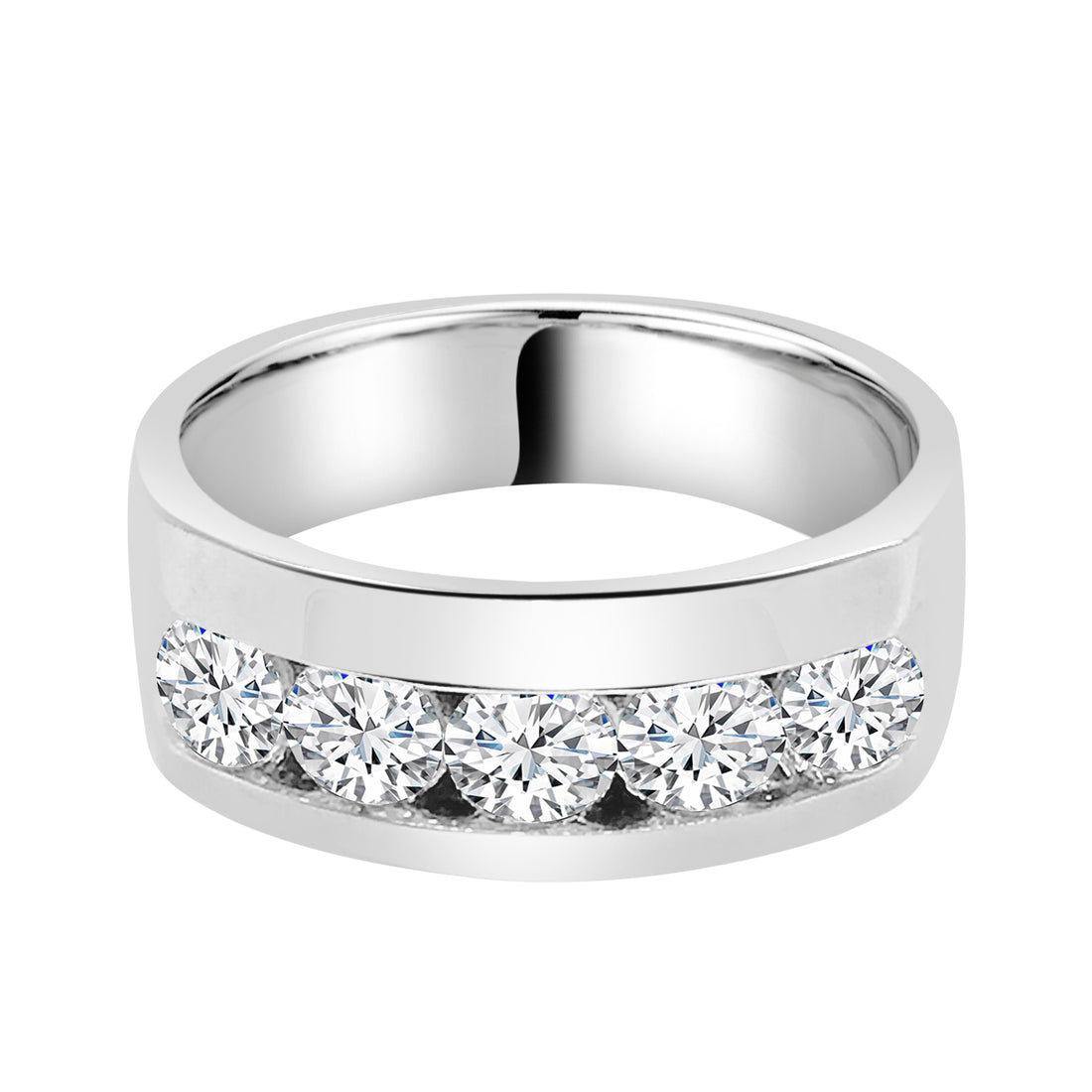 5 Stone Natural Diamond Wedding Band in 14 Karat White Gold - 1.99 Carat