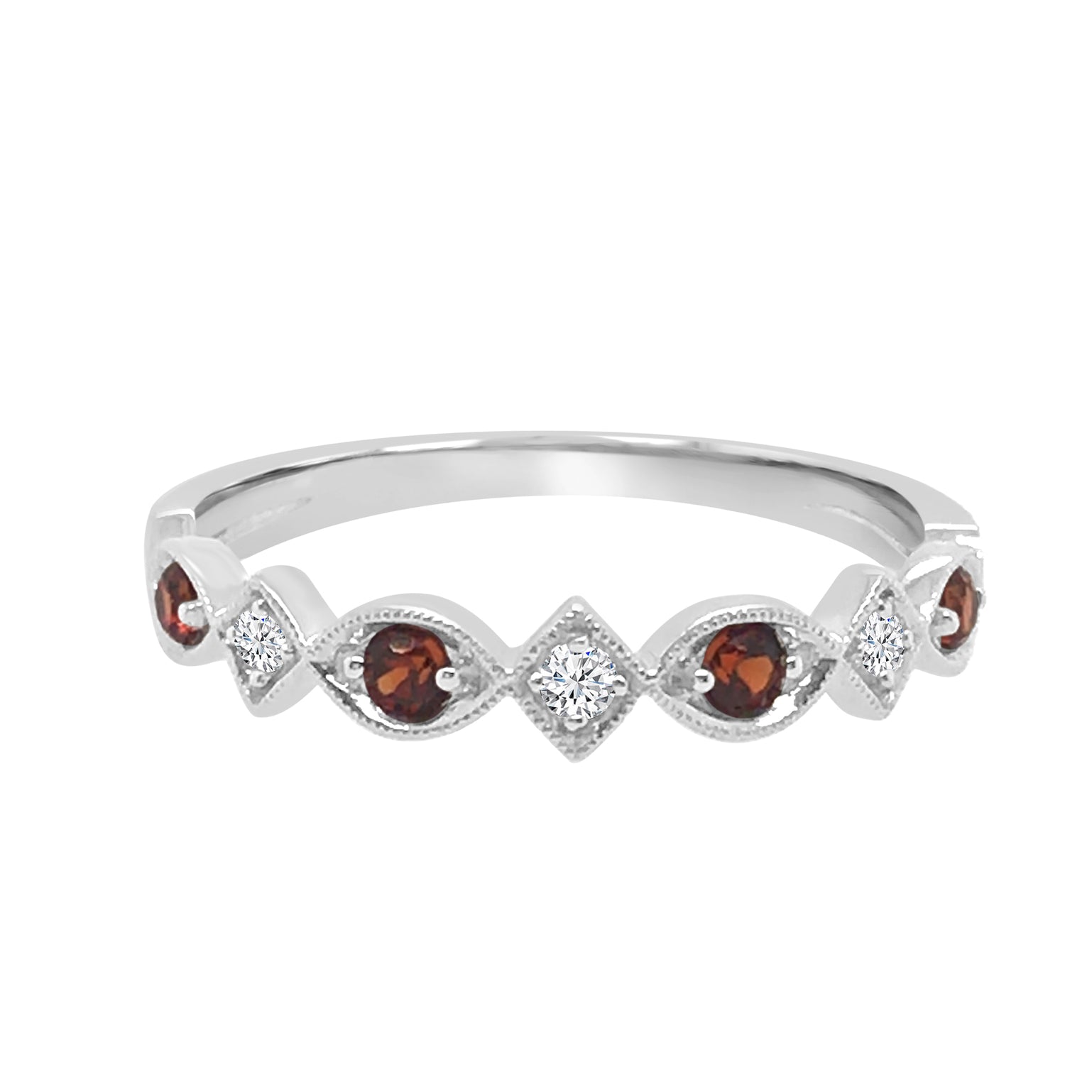Sure! How about 10K White Gold Garnet Marquise and Diamond Ring (0.20 ct) as a product title?
