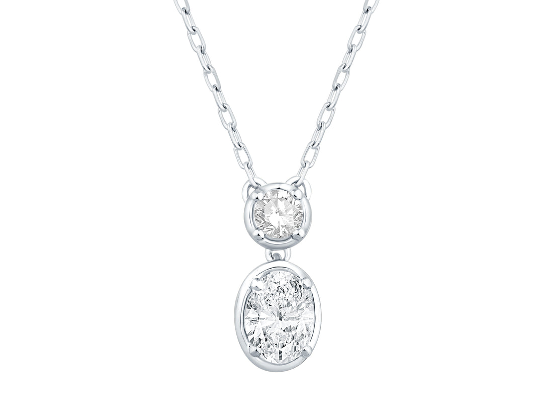 14K White Gold Necklace with Round and Oval Stacked Lab Diamond Pendant - 0.49 Carat
