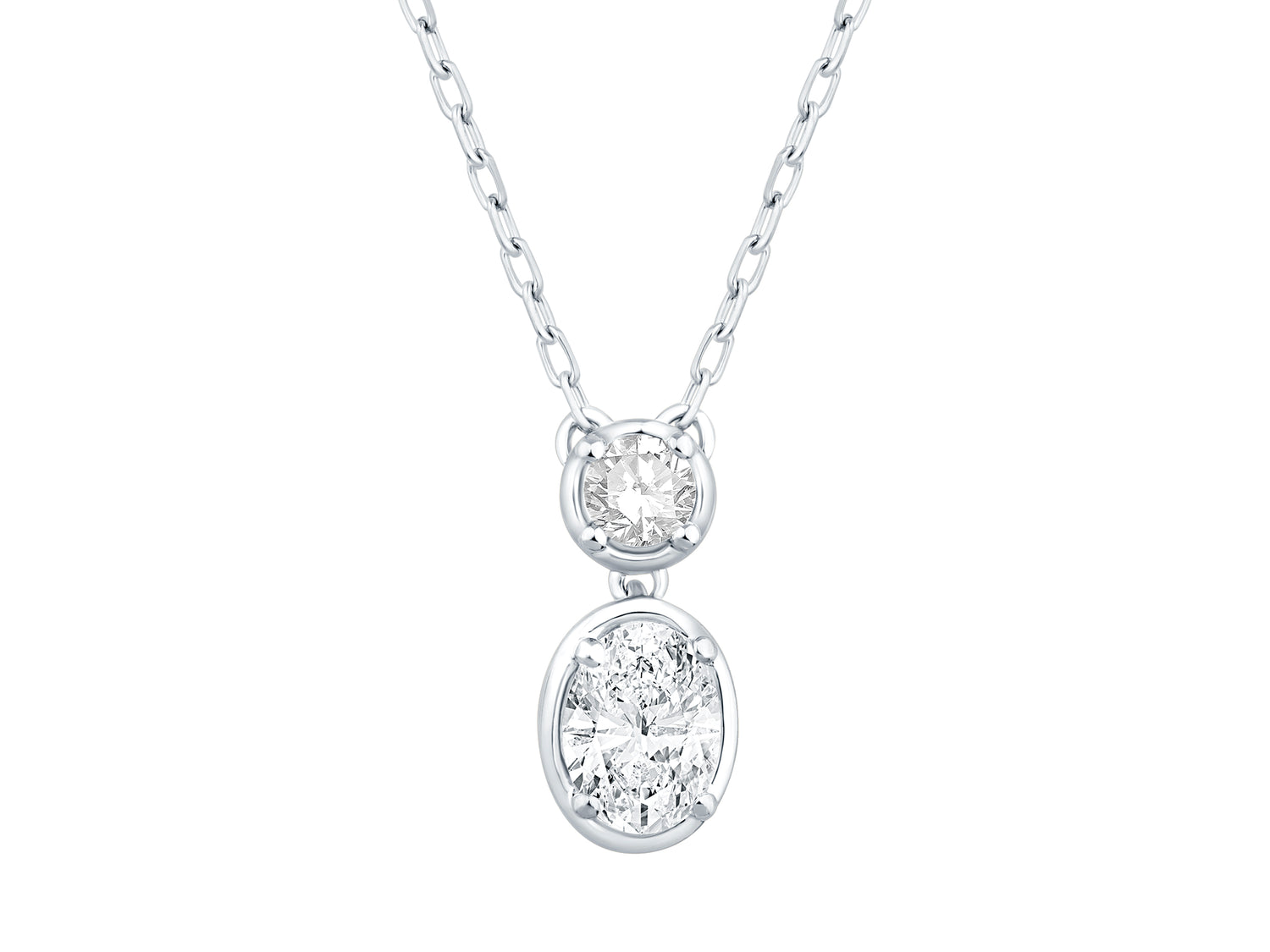 Round and Oval Stacked Pendant Necklace in 14 Karat White Gold with Lab Diamond 0.49 Carats