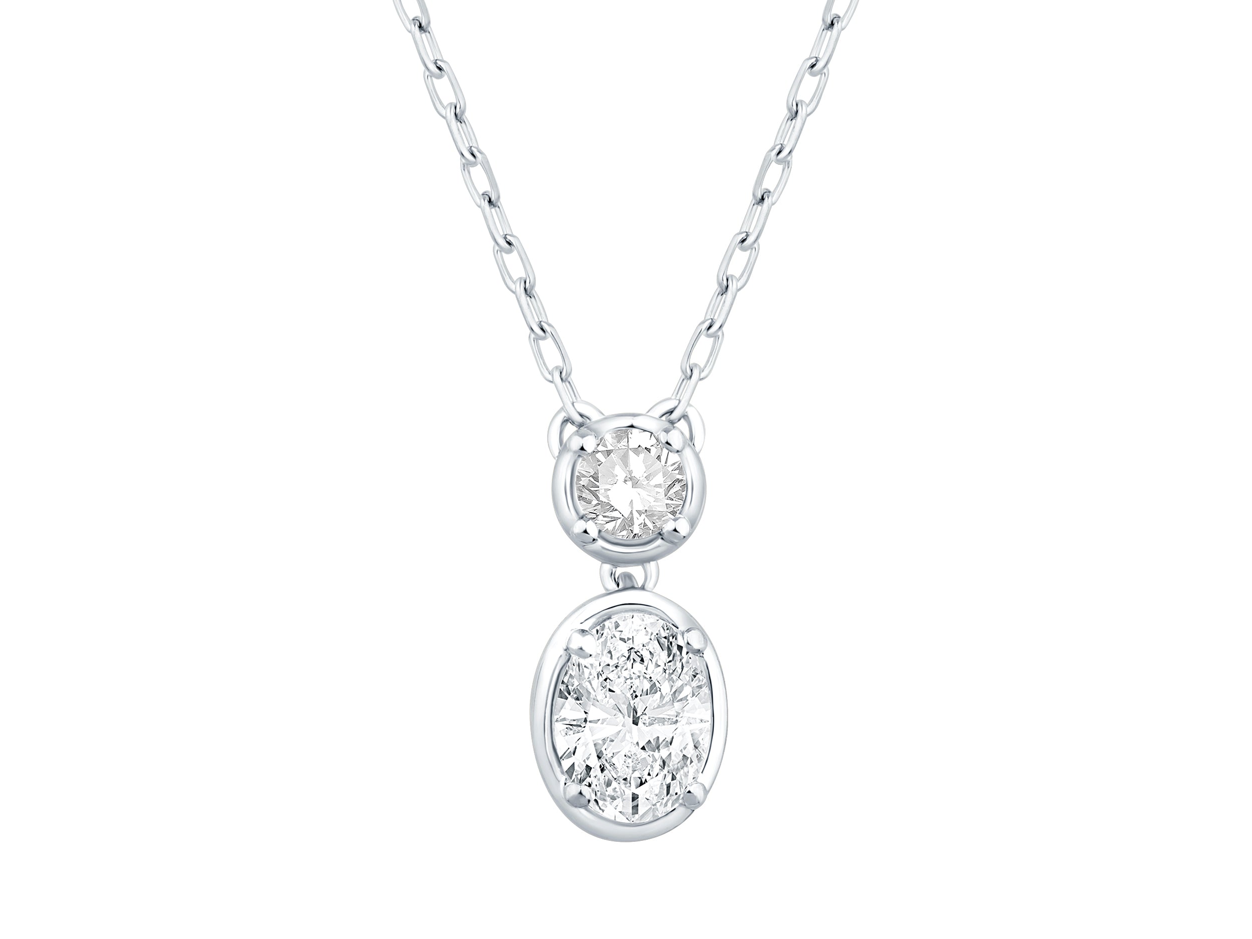 Round and Oval Stacked Pendant Necklace in 14 Karat White Gold with Lab Diamond 0.49 Carats