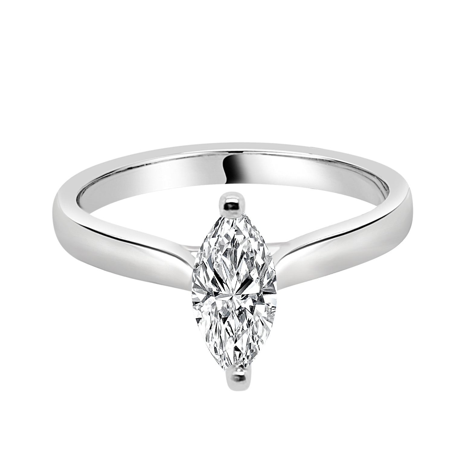 14K White Gold Marquise Diamond Engagement Ring - 0.46ct Natural Diamond