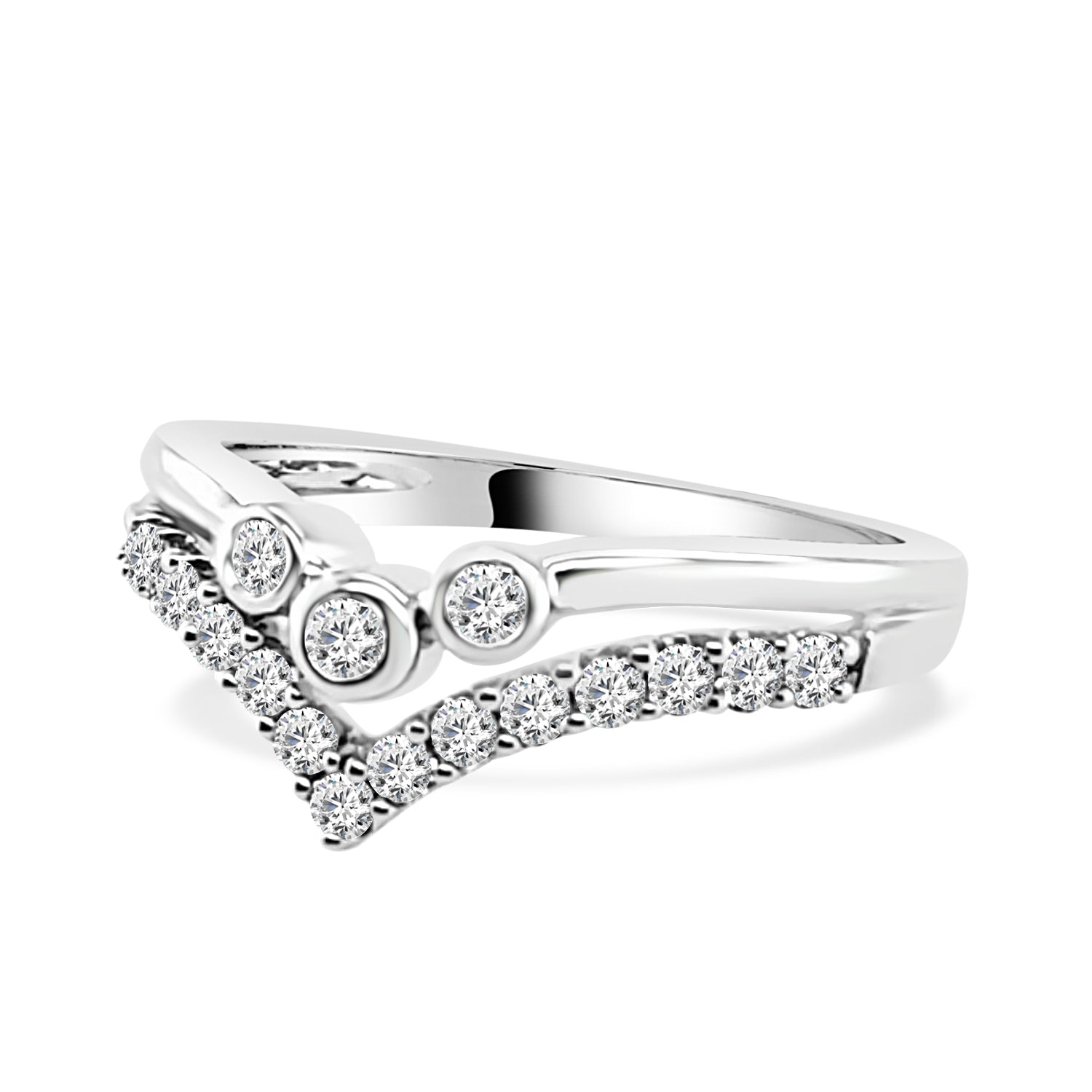14 Karat White Gold Double Curved Ring with Natural 0.35 Round Shape Diamond