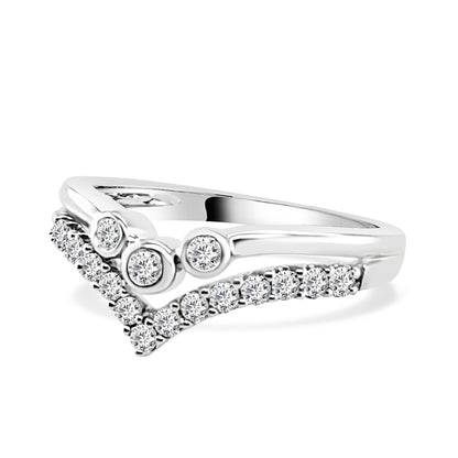 14 Karat White Gold Double Curved Ring with Natural 0.35 Round Shape Diamond