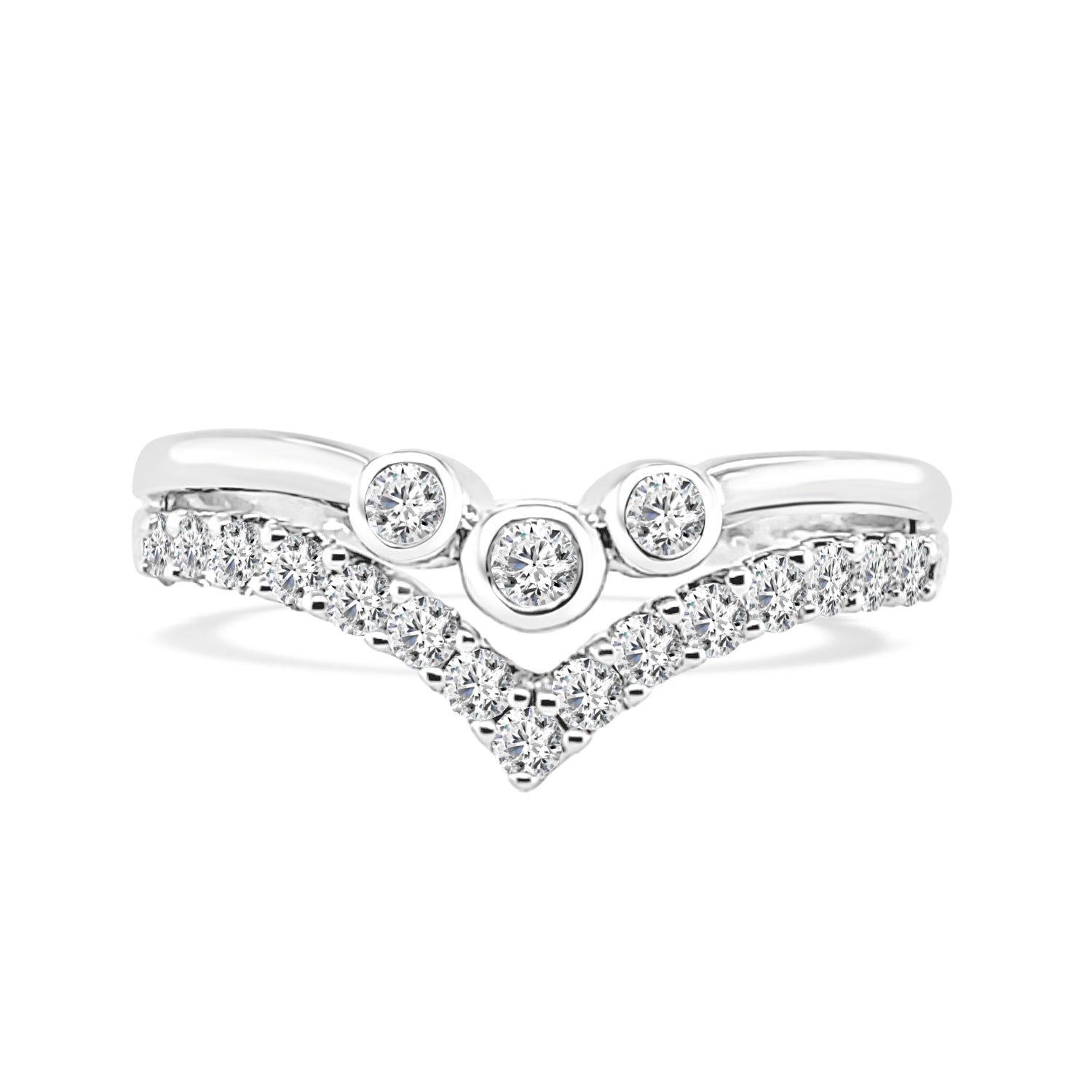14 Karat White Gold Double Curved Ring with Natural 0.35 Round Shape Diamond