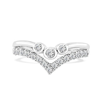 14 Karat White Gold Double Curved Ring with Natural 0.35 Round Shape Diamond