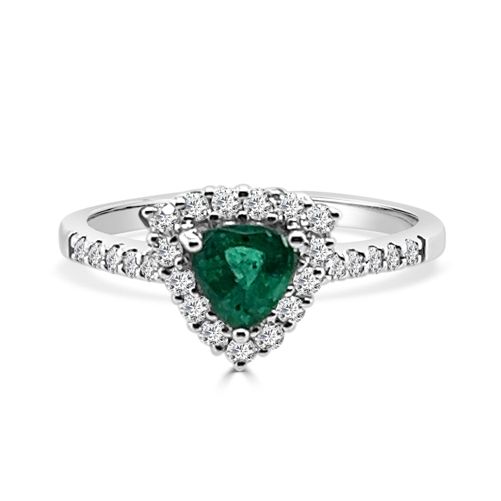 Trillion Shape Emerald and Diamond Ring in 14 Karat White Gold with 0.50 Carat Emerald
