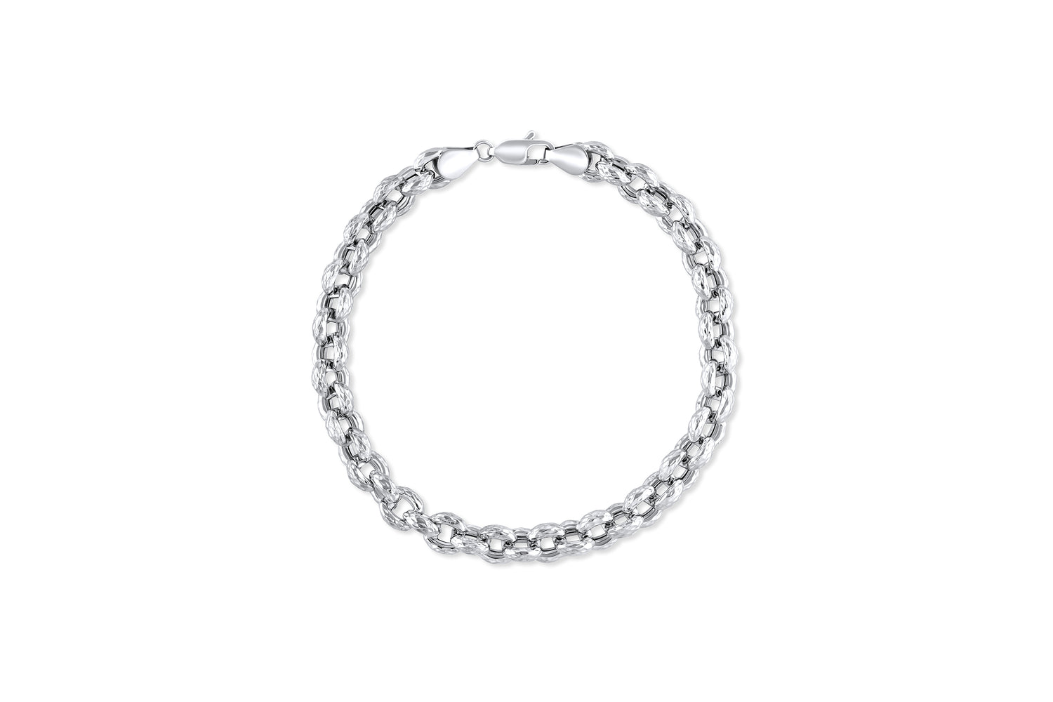 Dazzling Diamond-Cut Rolo Bracelet in 14 Karat White Gold