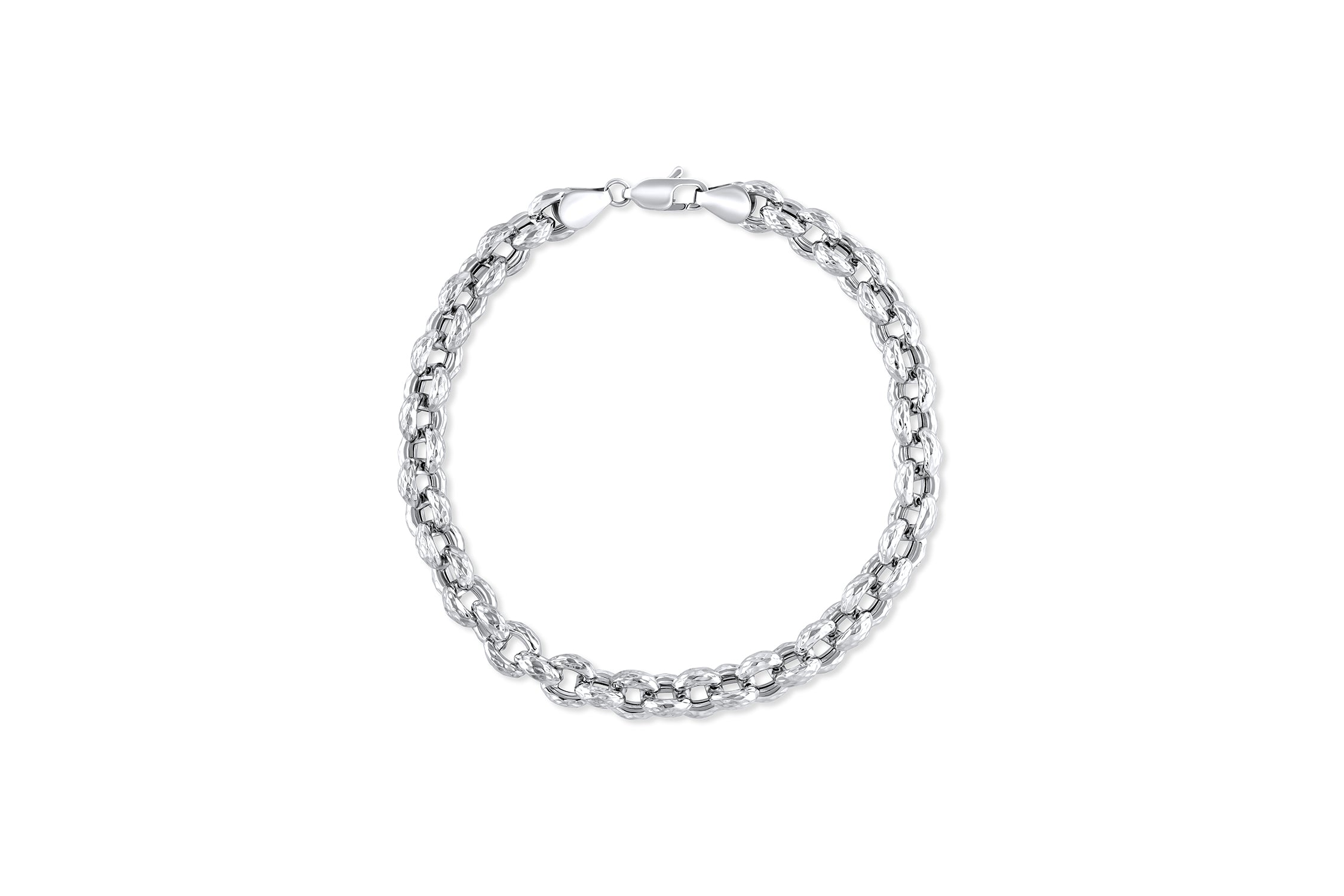 Dazzling Diamond-Cut Rolo Bracelet in 14 Karat White Gold