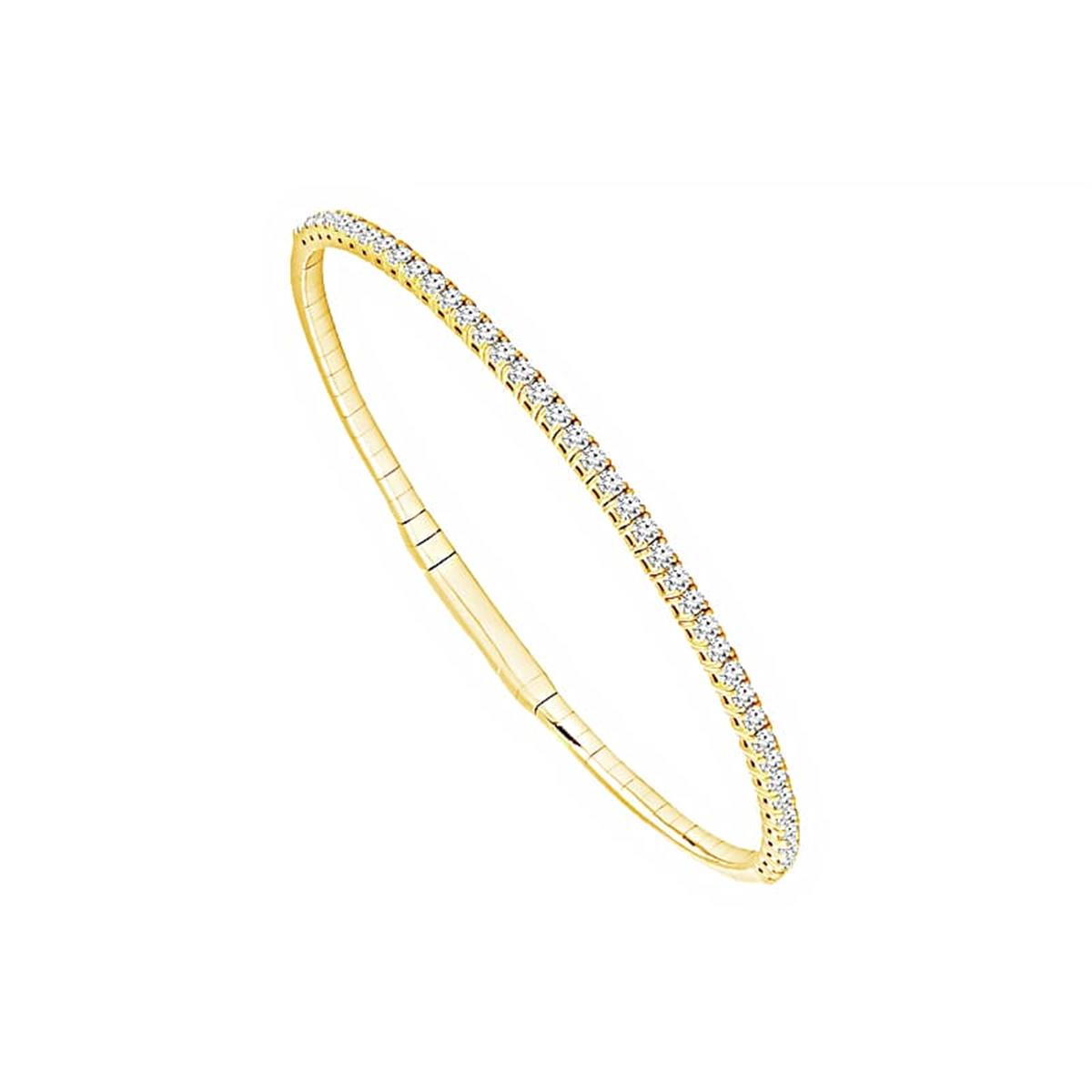 14K Yellow Gold Flex Bangle Bracelet with Lab Diamond - Round Shape 1