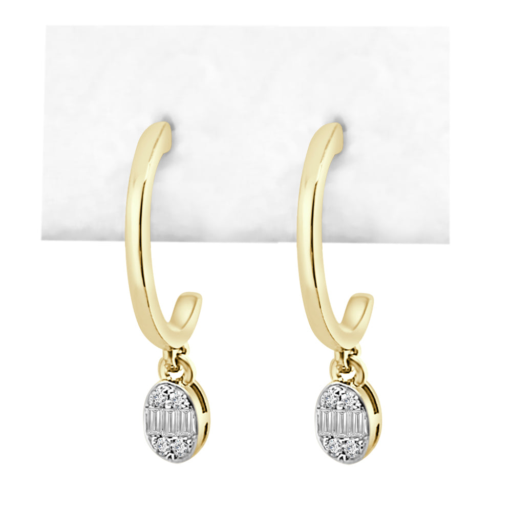Christmas Splendor: 10K Yellow Gold Diamond Drop Hoop Earrings with 0.10ct Natural Diamonds