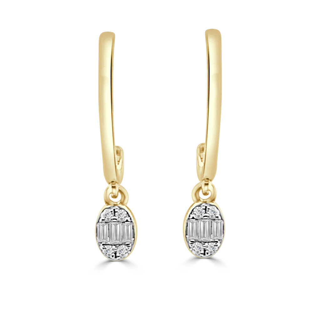 Christmas Splendor: 10K Yellow Gold Diamond Drop Hoop Earrings with 0.10ct Natural Diamonds