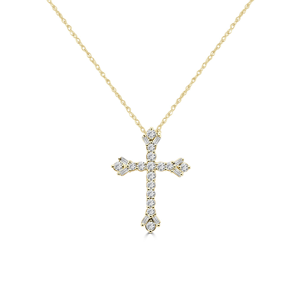 Elegant 14 Karat Yellow Gold Necklace with 0.50 Carat Natural Diamond Cross Pendant