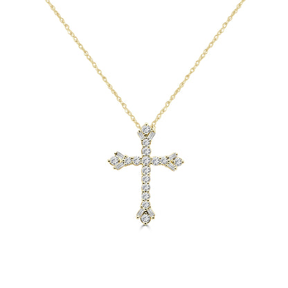 Elegant 14 Karat Yellow Gold Necklace with 0.50 Carat Natural Diamond Cross Pendant
