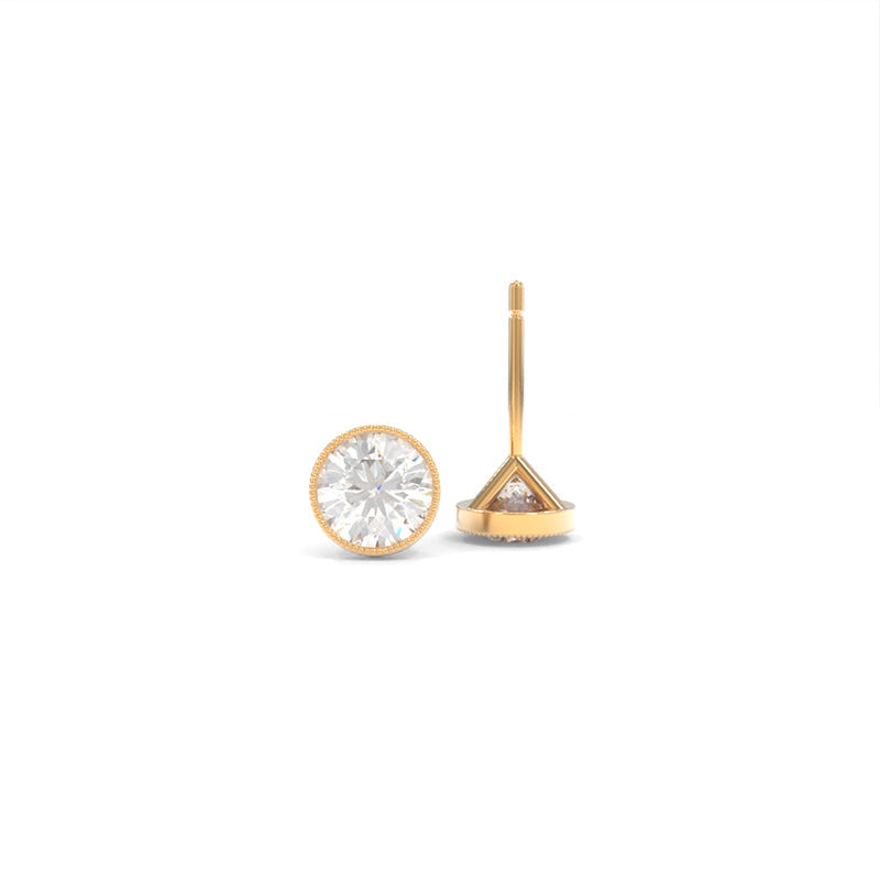 14K Yellow Gold Bezel Set Lab Diamond Solitaire Stud Earrings - Round Shape, 2 Carat