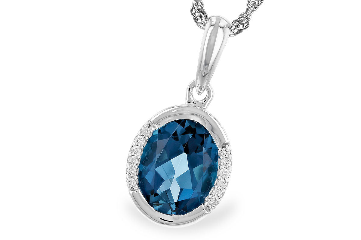 14K White Gold Oval Bezel Blue Topaz Necklace - 1.90 ct