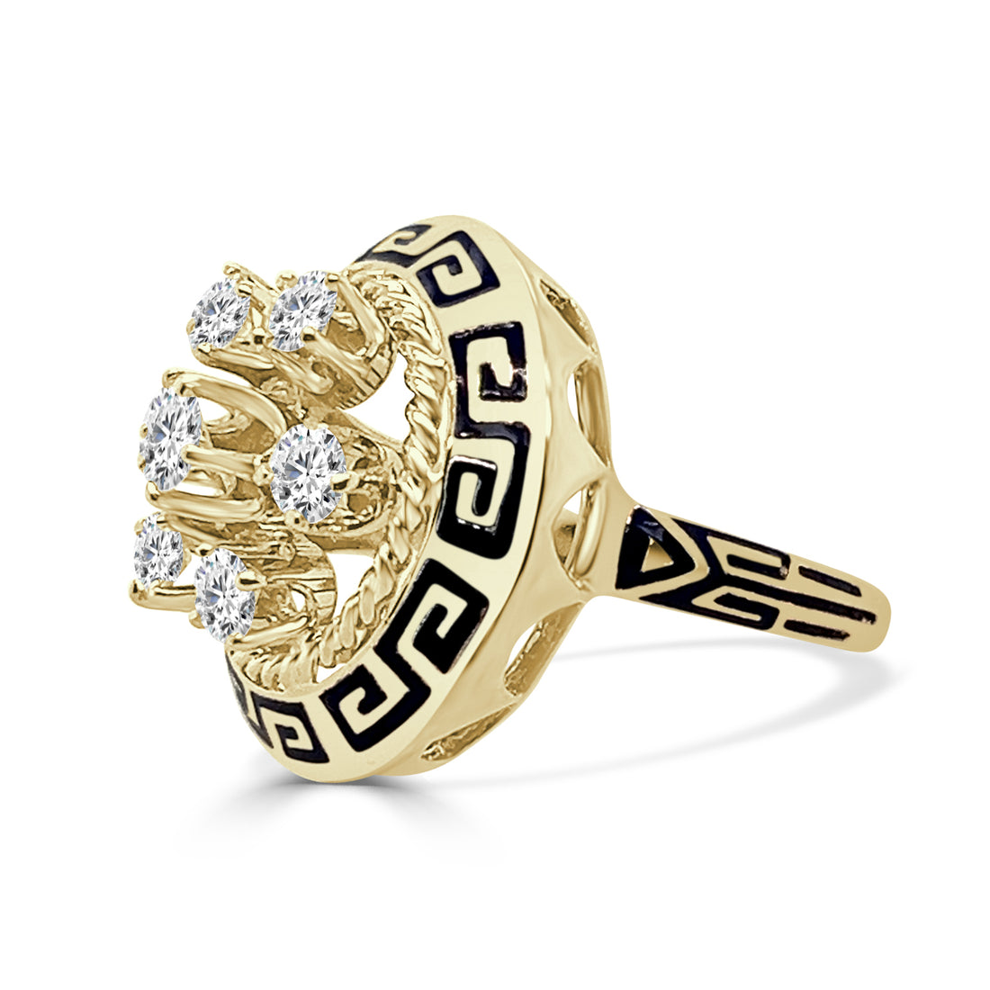 Vintage Diamond and Enamel 0.75 ct Natural Diamond Ring in 14K Yellow Gold