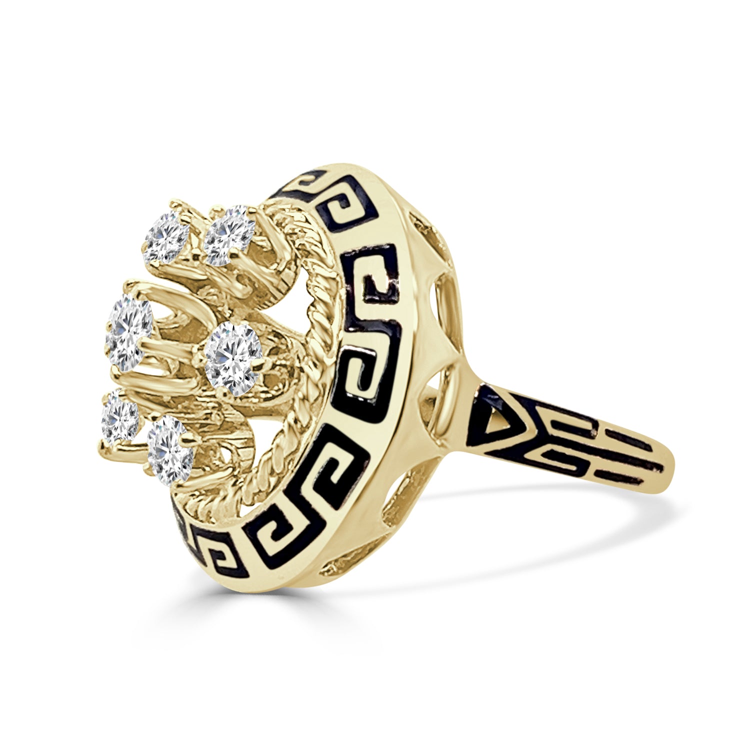 Vintage 14K Yellow Gold Diamond and Enamel Ring with 0.75 Carat Natural Diamond