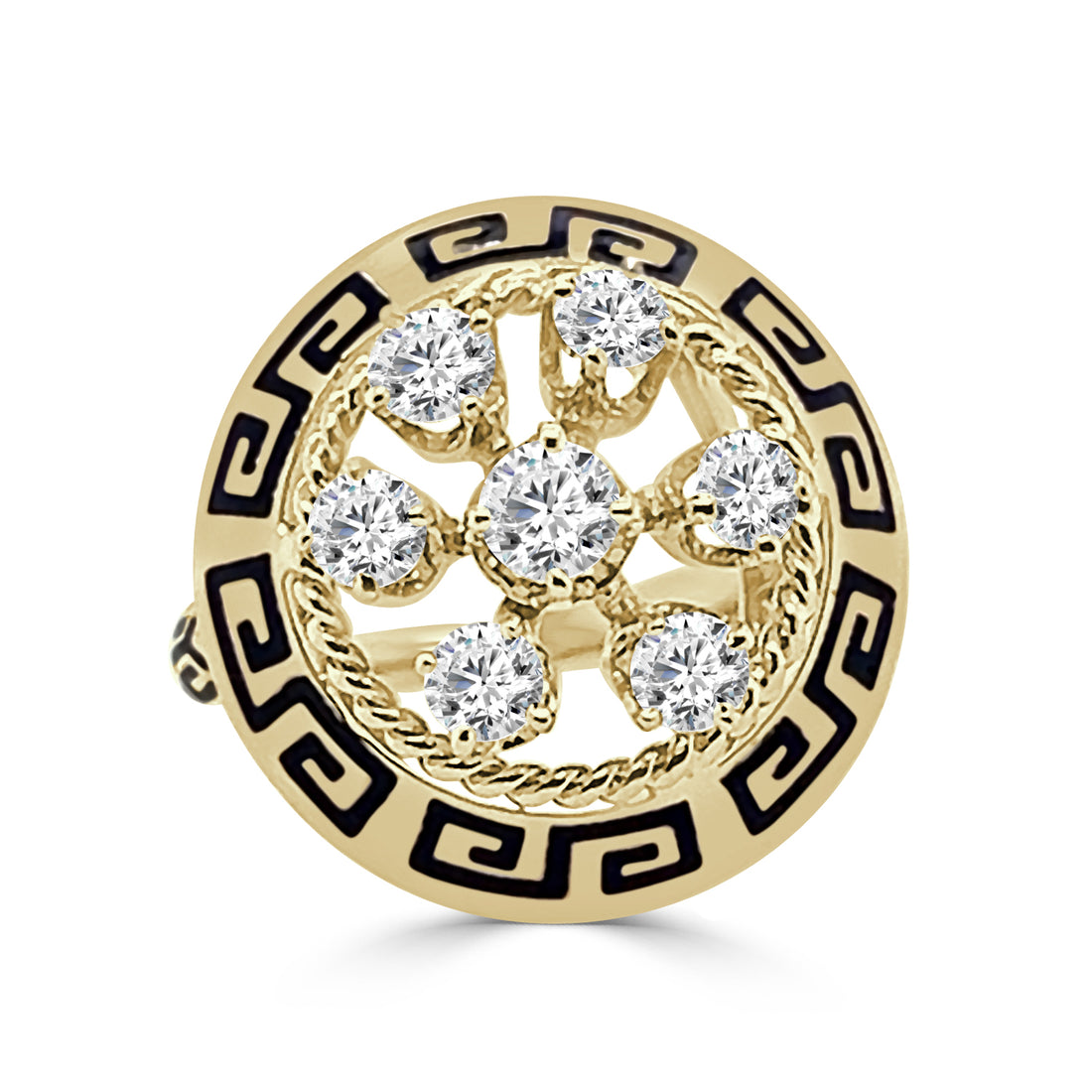 Vintage Diamond and Enamel 0.75 ct Natural Diamond Ring in 14K Yellow Gold