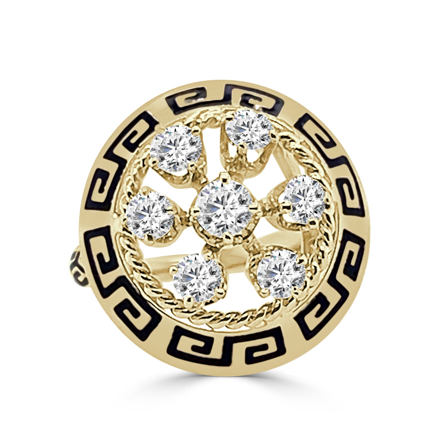 Vintage 14K Yellow Gold Diamond and Enamel Ring with 0.75 Carat Natural Diamond