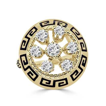 Vintage 14K Yellow Gold Diamond and Enamel Ring with 0.75 Carat Natural Diamond