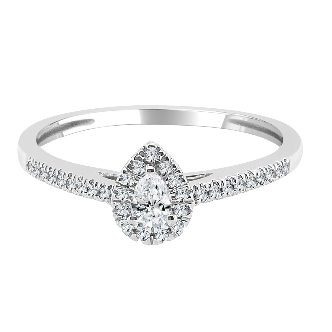 Pear Shape Natural Diamond 0.10ct Engagement Ring in 14 Karat White Gold