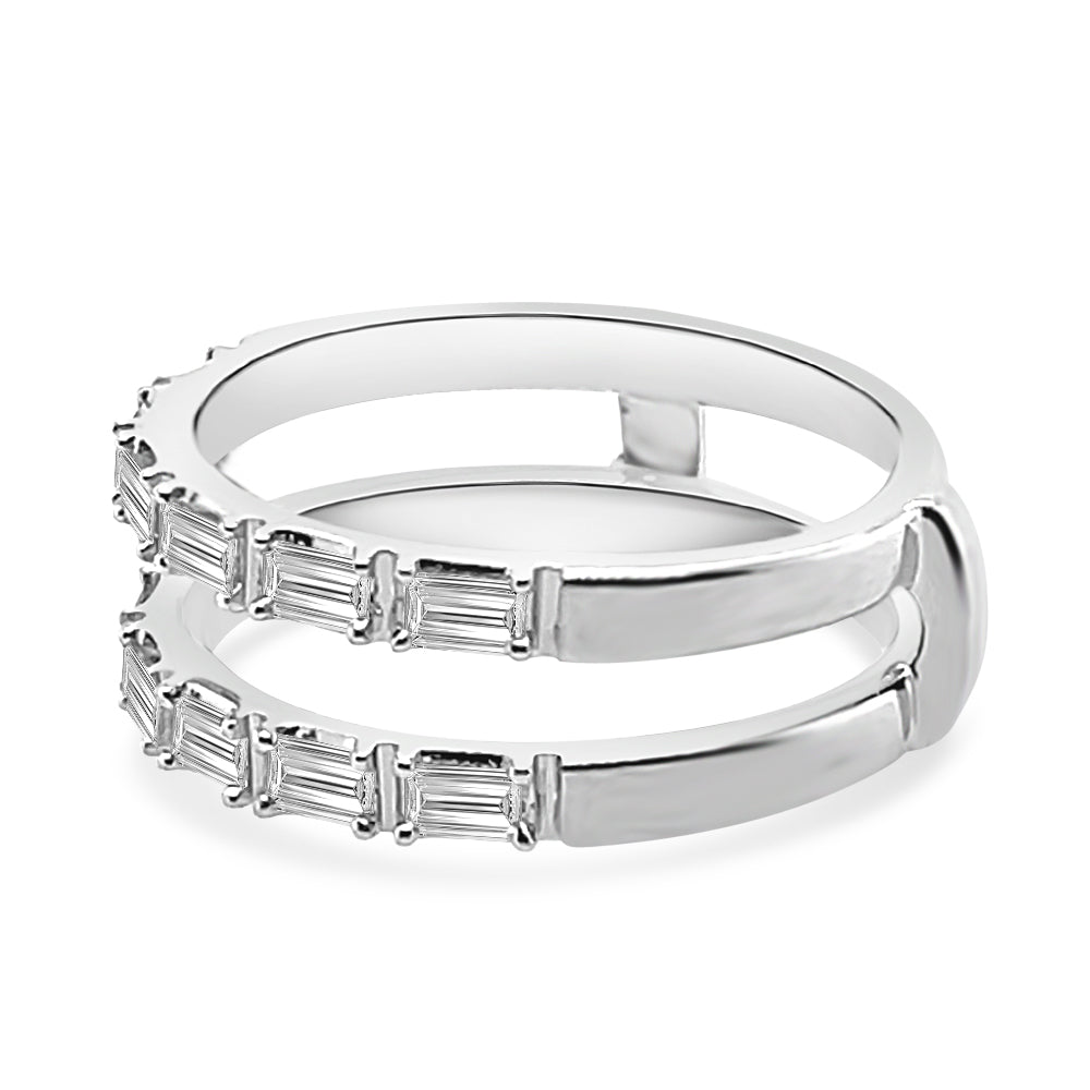 10K White Gold Emerald Cut Diamond Wedding Band Guard with 0.55ct Natural Diamond