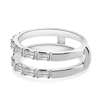 10K White Gold Emerald Cut Diamond Wedding Band Guard with 0.55ct Natural Diamond