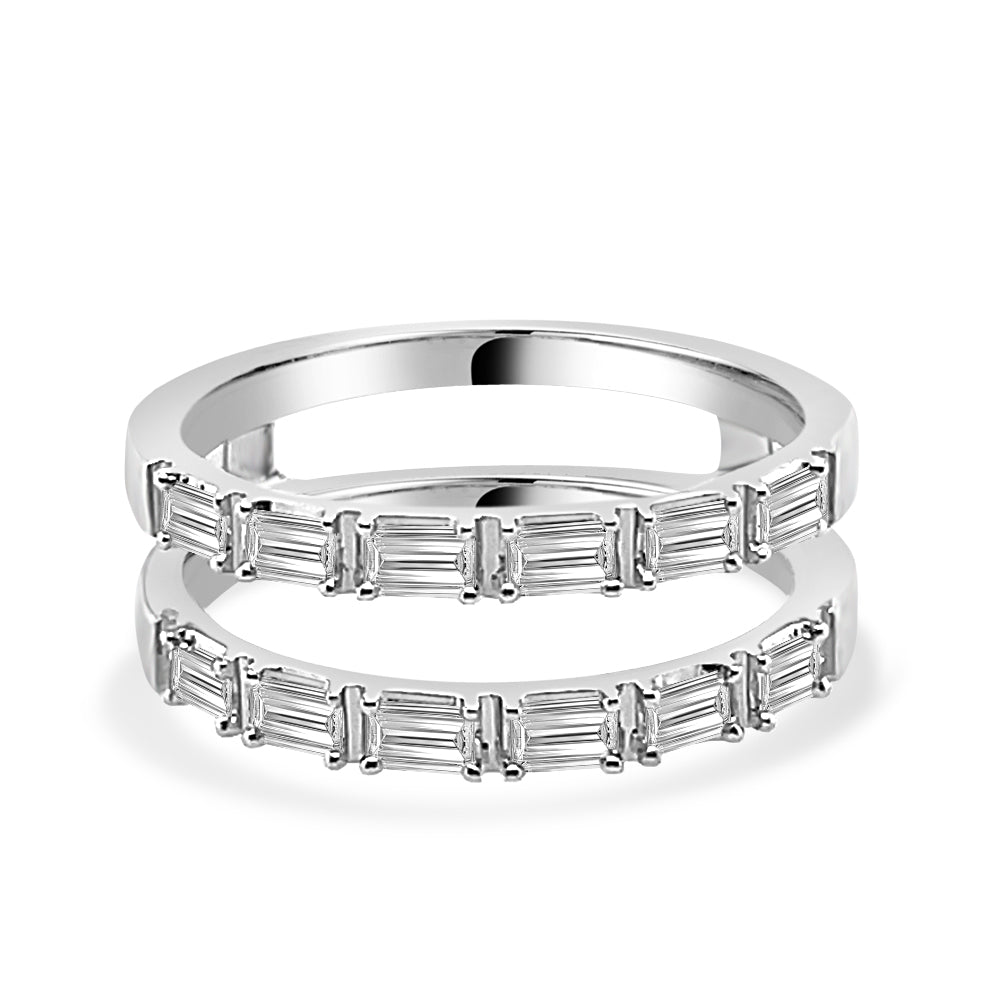 10K White Gold Emerald Cut Diamond Wedding Band Guard with 0.55ct Natural Diamond