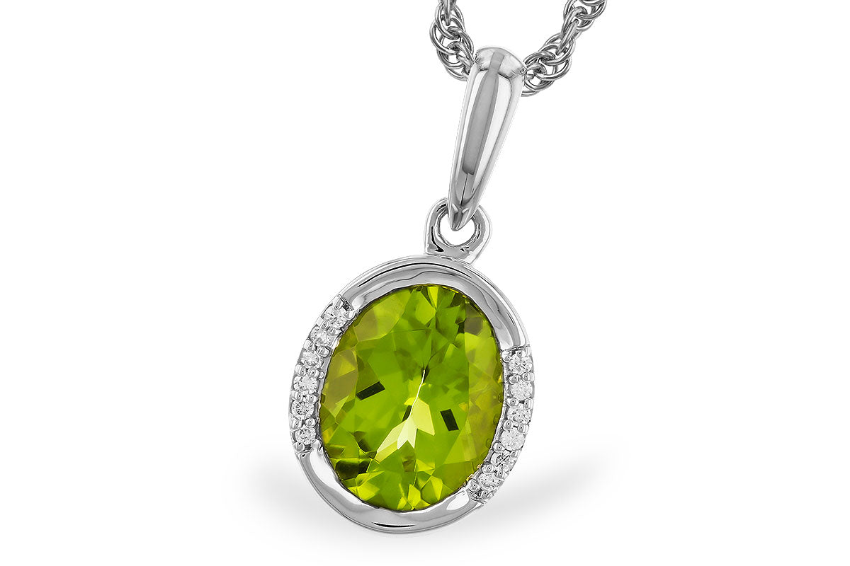 Oval Bezel Peridot Necklace in 14 Karat White Gold - 1.72 Carats
