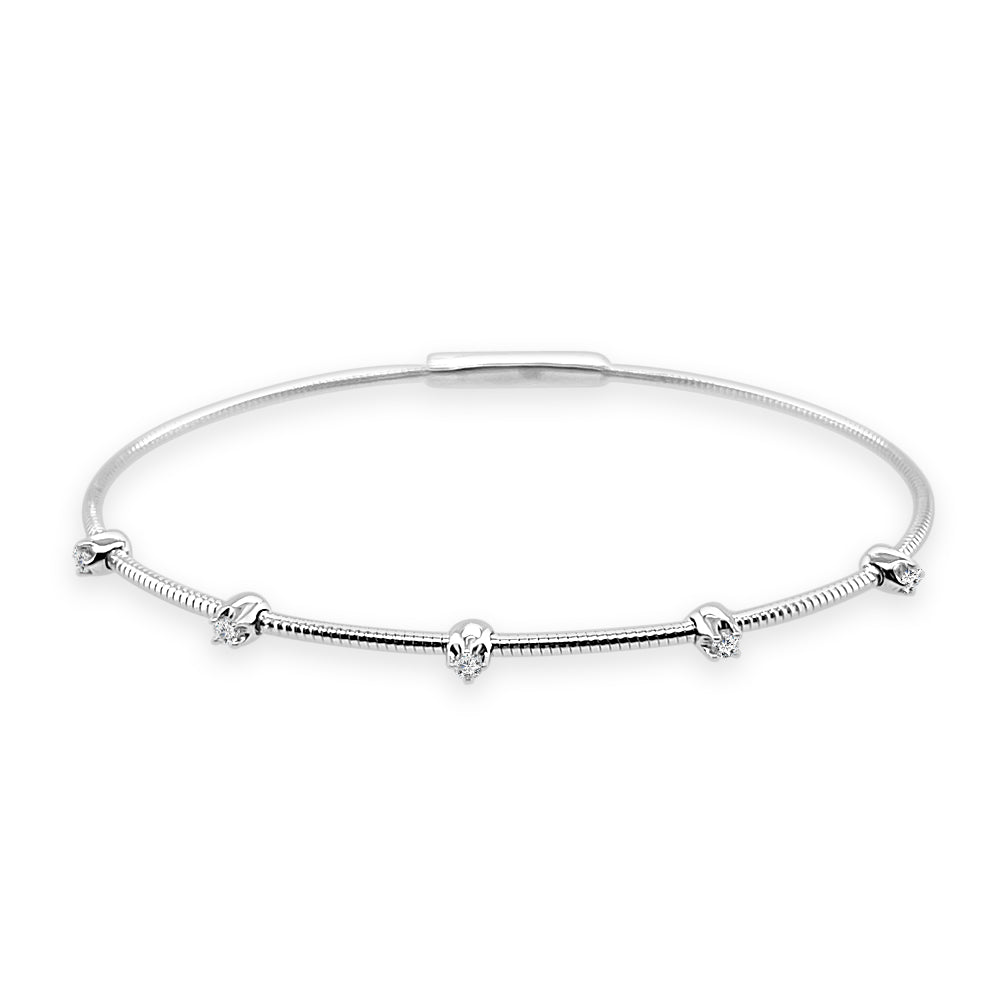 14K White Gold Round Station Diamond Flex Bangle Bracelet with 0.13 Natural Diamond