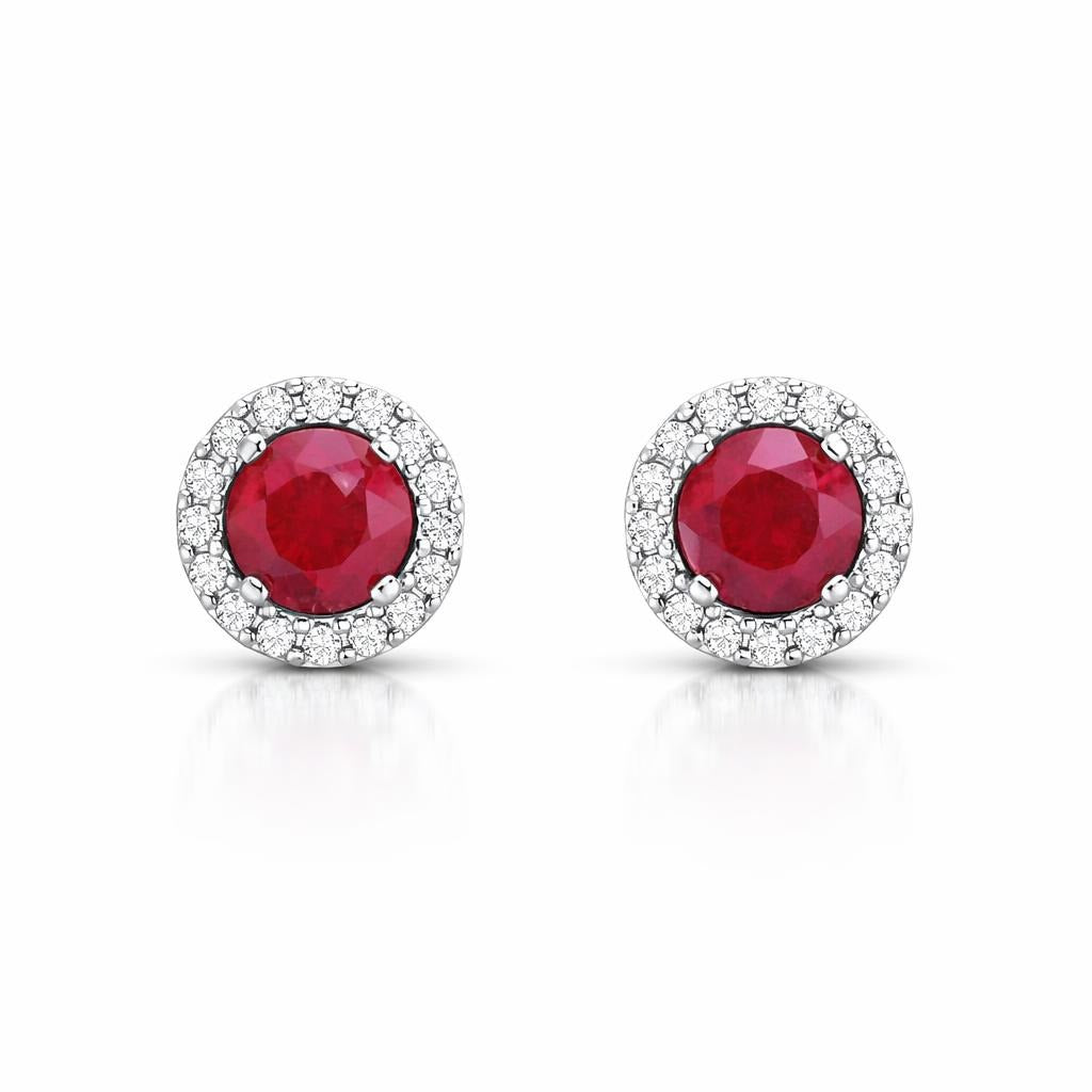 Dyed Red Corundum and White Topaz Studs
