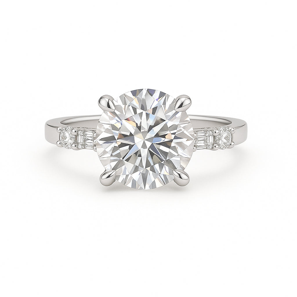 14K White Gold Round and Emerald Alternating Engagement Mounting