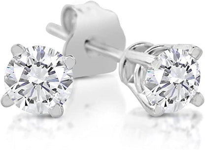 14K White Gold Round Solitaire Diamond Studs - 1.21 Carats Natural Sparkle