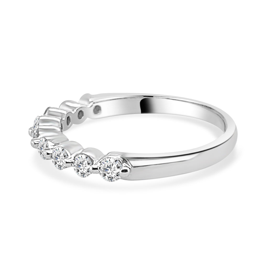 14K White Gold Shared Prong 9 Stone Diamond Wedding Band - Round Shape 0.50ct